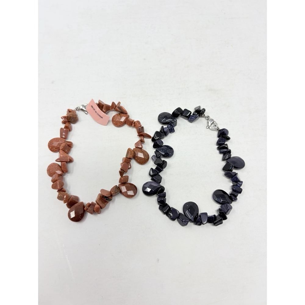 Shop LC Red & Blue Goldstone Set of 2 Beaded Bracelets Stainless Steel 9in 5046